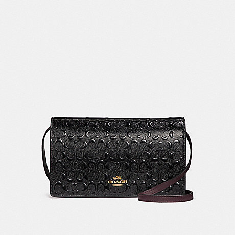 COACH F15620 FOLDOVER CROSSBODY CLUTCH IN SIGNATURE DEBOSSED PATENT LEATHER LIGHT-GOLD/BLACK
