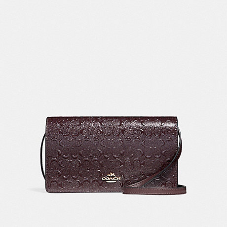 COACH FOLDOVER CROSSBODY CLUTCH IN SIGNATURE DEBOSSED PATENT LEATHER - LIGHT GOLD/OXBLOOD 1 - f15620