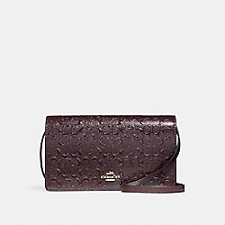 FOLDOVER CROSSBODY CLUTCH IN SIGNATURE DEBOSSED PATENT LEATHER - f15620 - LIGHT GOLD/OXBLOOD 1