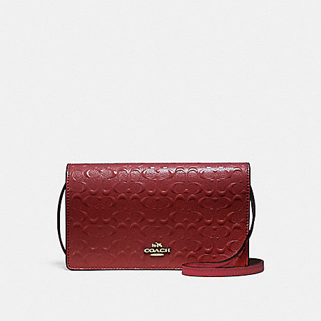 COACH f15620 FOLDOVER CROSSBODY CLUTCH LIGHT GOLD/DARK RED