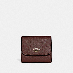 SMALL WALLET IN GLITTER CROSSGRAIN LEATHER - f15622 - LIGHT GOLD/OXBLOOD 1