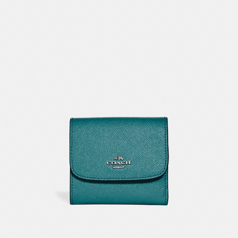 COACH F15622 - SMALL WALLET IN GLITTER CROSSGRAIN LEATHER SILVER/DARK TEAL