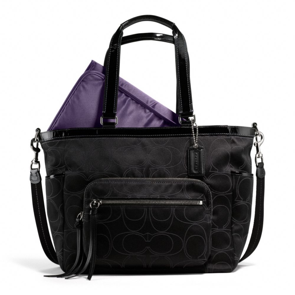 COACH f15998 BABY BAG TOTE IN SIGNATURE OUTLINE C SATEEN  SILVER/BLACK/BLACK