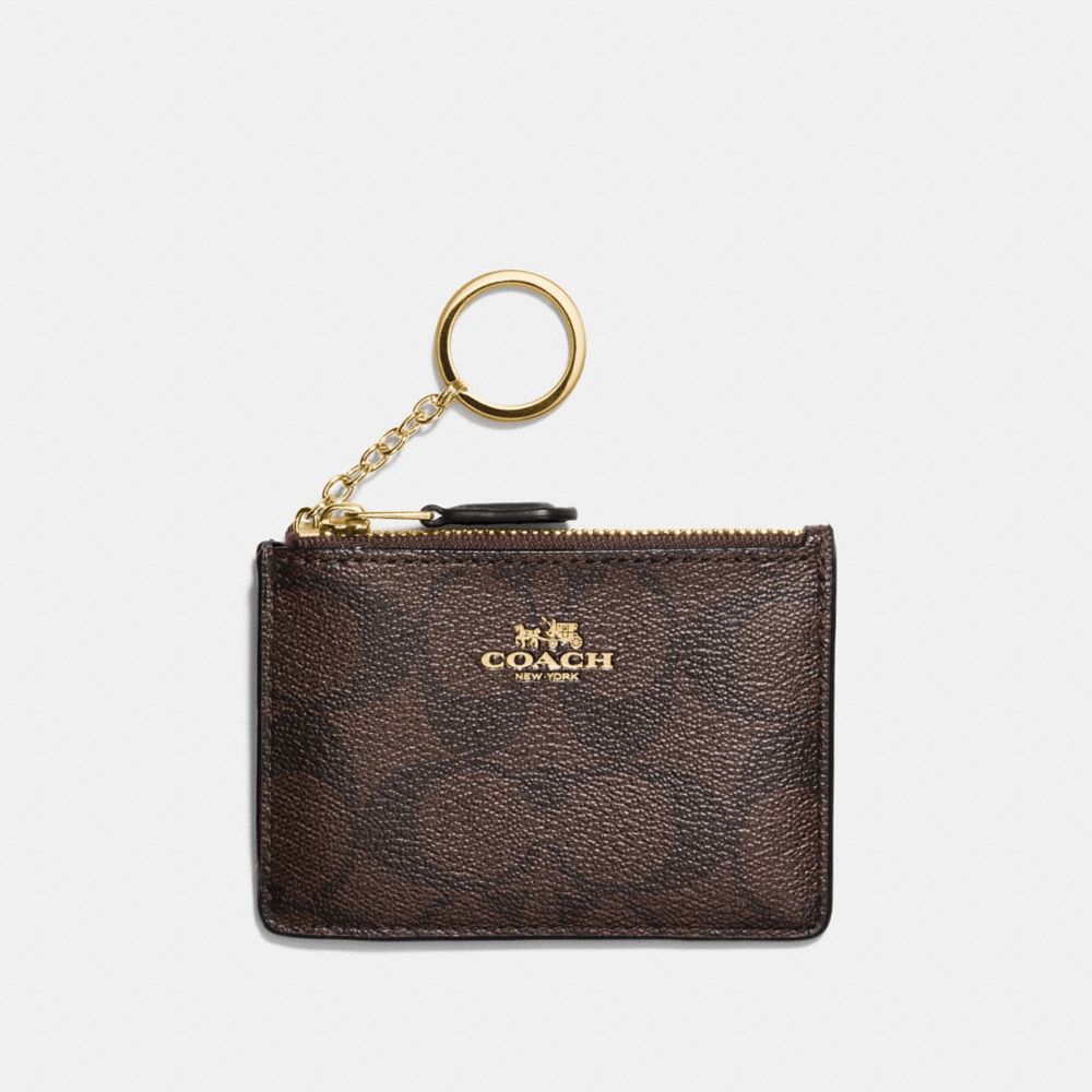 COACH F16107 - MINI SKINNY ID CASE IN SIGNATURE CANVAS BROWN/BLACK/LIGHT GOLD