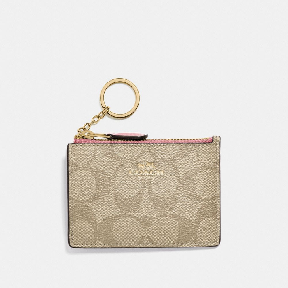 MINI SKINNY ID CASE IN SIGNATURE CANVAS - LIGHT KHAKI/PEONY/LIGHT GOLD - COACH F16107