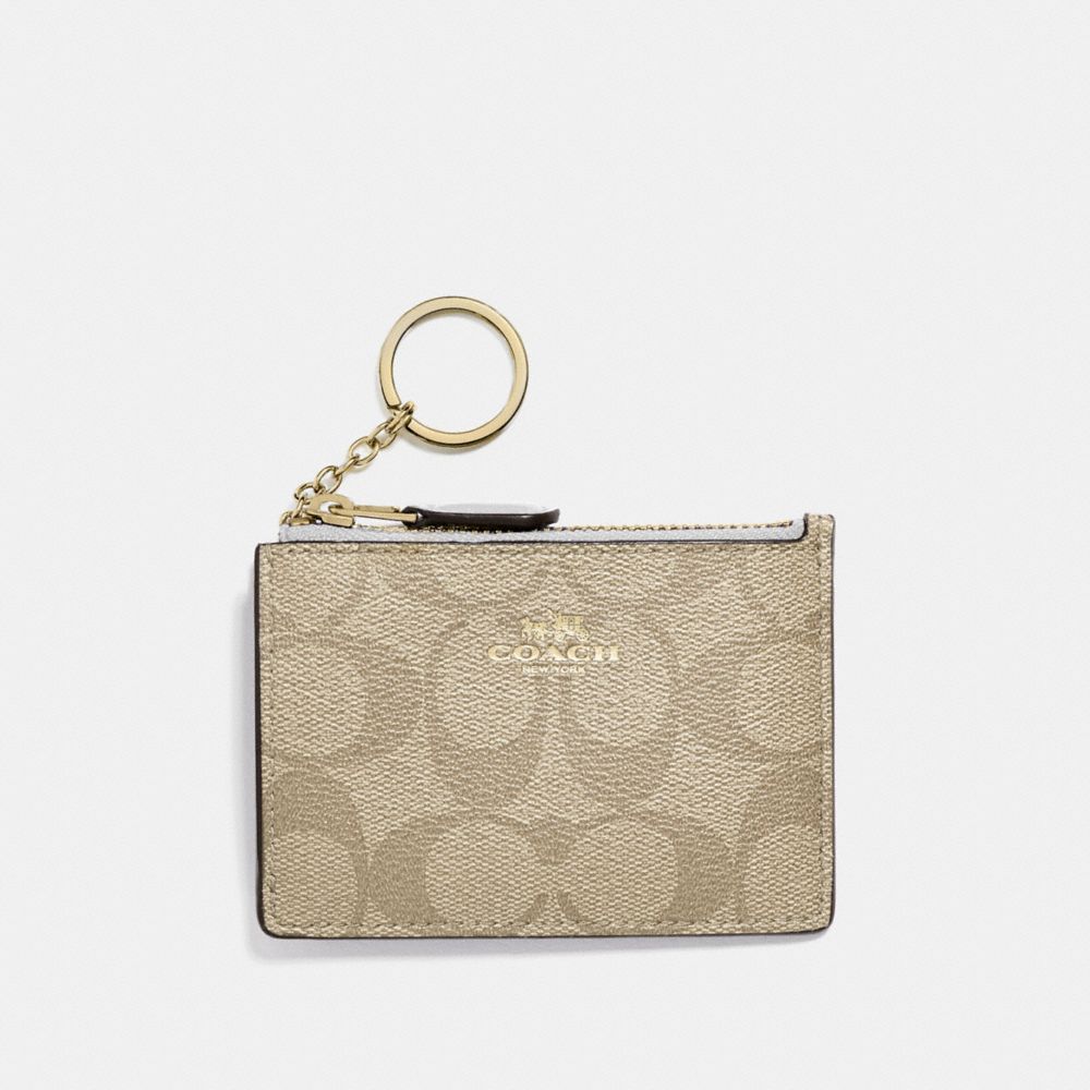 MINI SKINNY ID CASE IN SIGNATURE CANVAS - LIGHT KHAKI/CHALK/LIGHT GOLD - COACH F16107