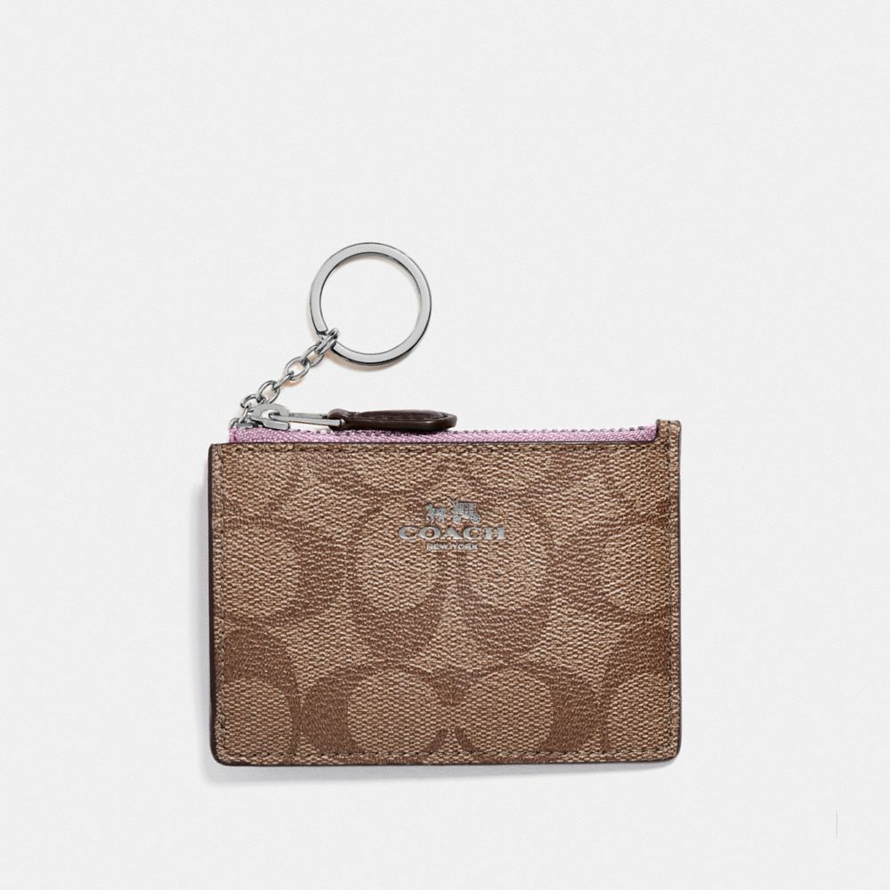 COACH F16107 Mini Skinny Id Case In Signature Canvas KHAKI/LILAC/SILVER