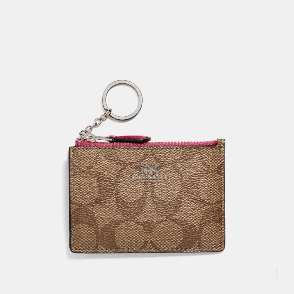 COACH F16107 Mini Skinny Id Case SILVER/KHAKI/MAGENTA