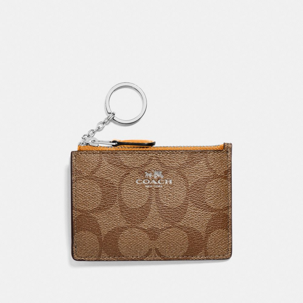 COACH F16107 - MINI SKINNY ID CASE IN SIGNATURE CANVAS KHAKI/TANGERINE/SILVER