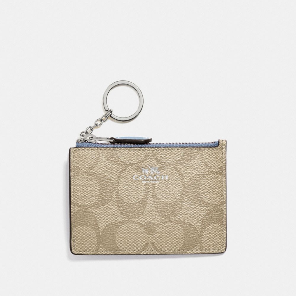 COACH MINI SKINNY ID CASE IN SIGNATURE CANVAS - LIGHT KHAKI/POOL/SILVER - f16107