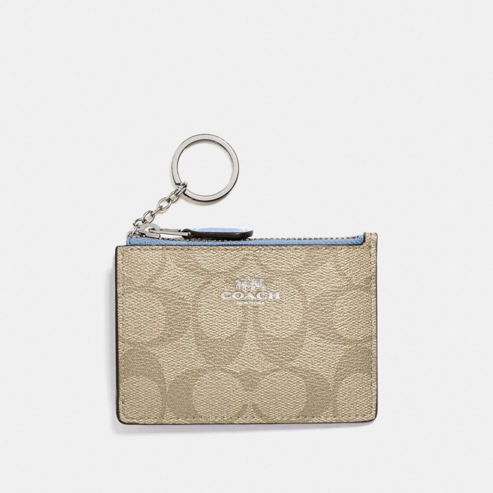 COACH F16107 - MINI SKINNY ID CASE IN SIGNATURE CANVAS LT KHAKI/CORNFLOWER/SILVER