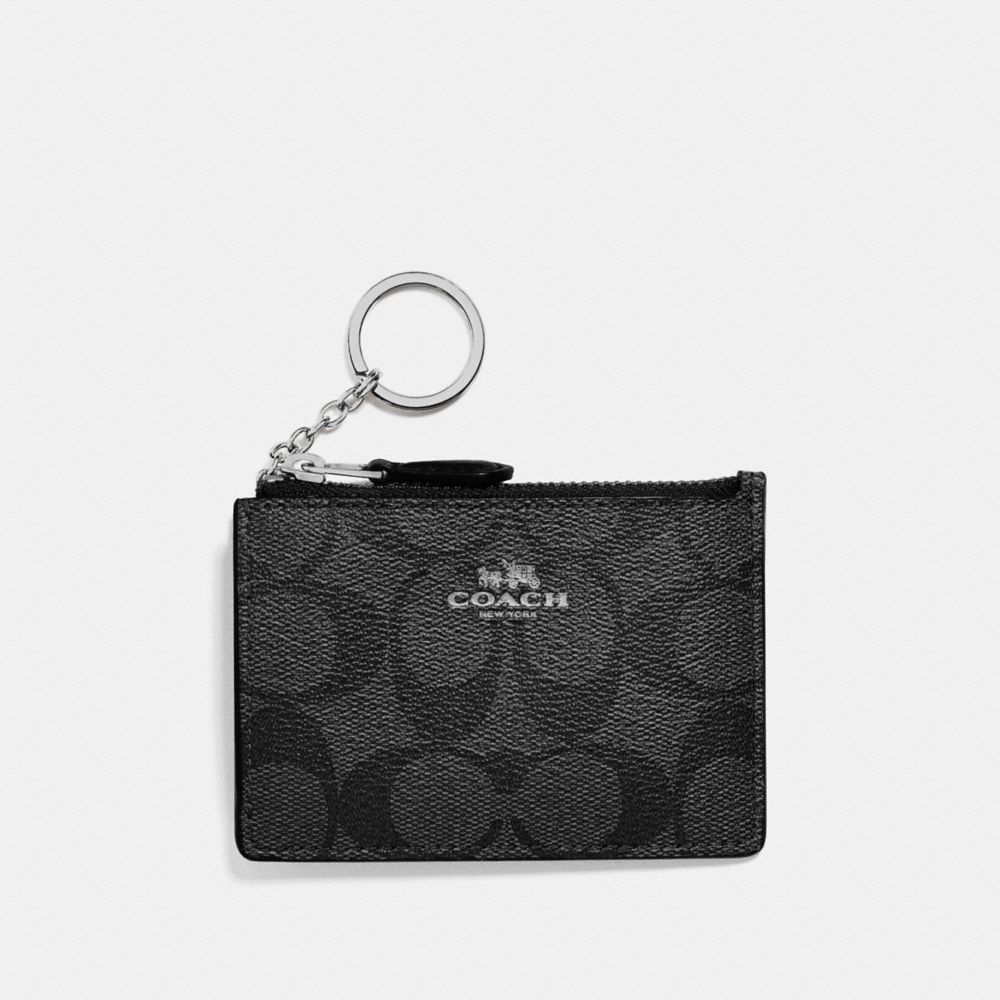 COACH F16107 - MINI SKINNY ID CASE IN SIGNATURE CANVAS BLACK SMOKE/BLACK/SILVER