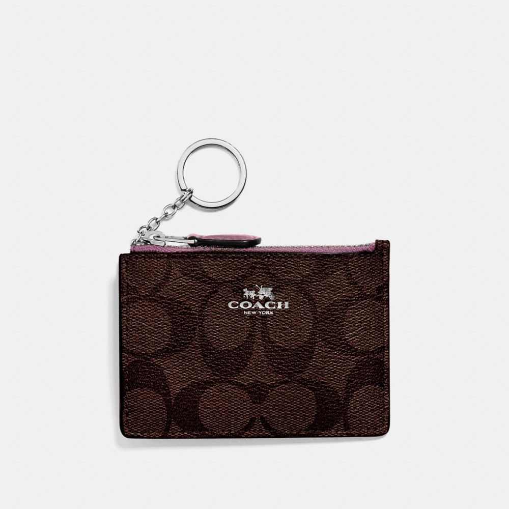 COACH F16107 Mini Skinny Id Case In Signature Canvas BROWN/AZALEA/SILVER