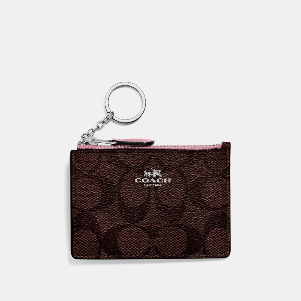 MINI SKINNY ID CASE IN SIGNATURE CANVAS - BROWN/DUSTY ROSE/SILVER - COACH F16107