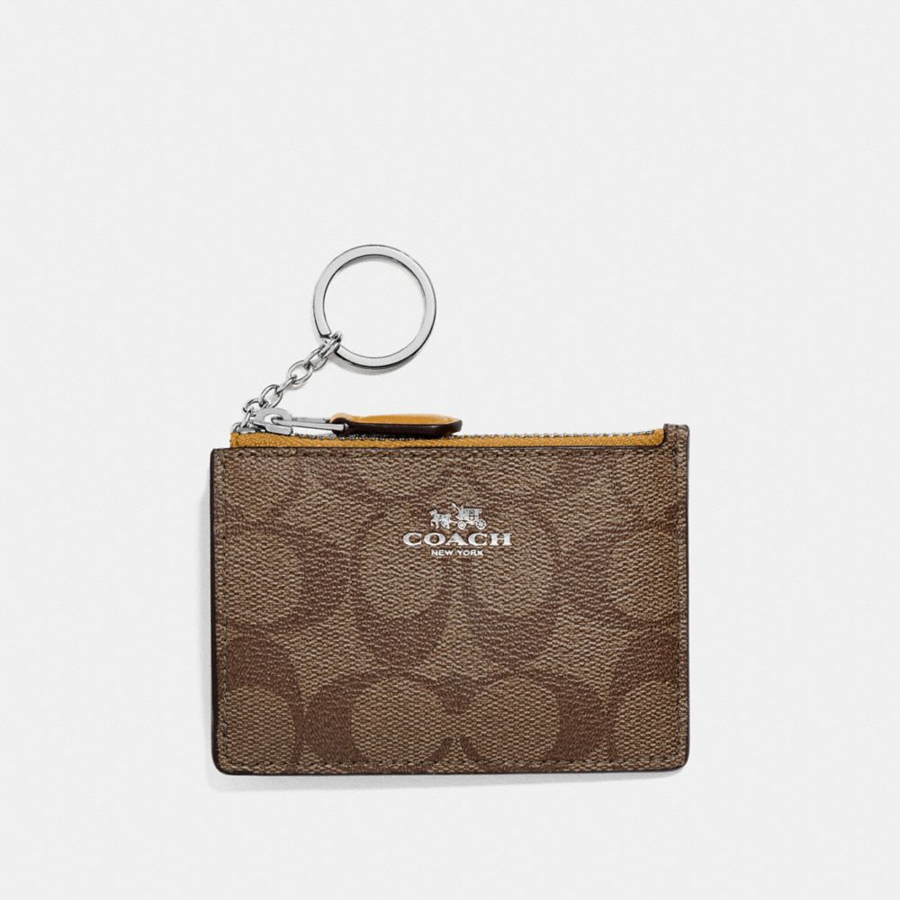 MINI SKINNY ID CASE IN SIGNATURE CANVAS - KHAKI FLAX/SILVER - COACH F16107