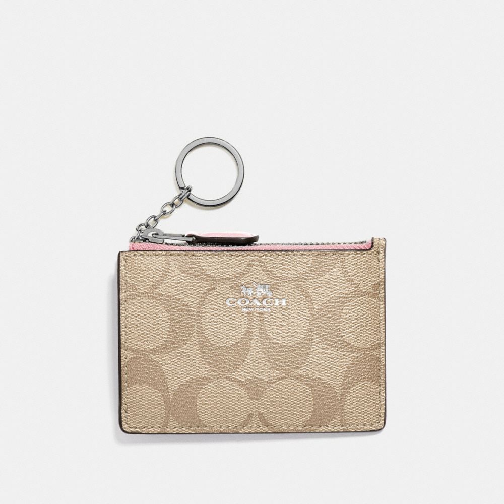 MINI SKINNY ID CASE IN SIGNATURE CANVAS - F16107 - LIGHT KHAKI/CARNATION/SILVER