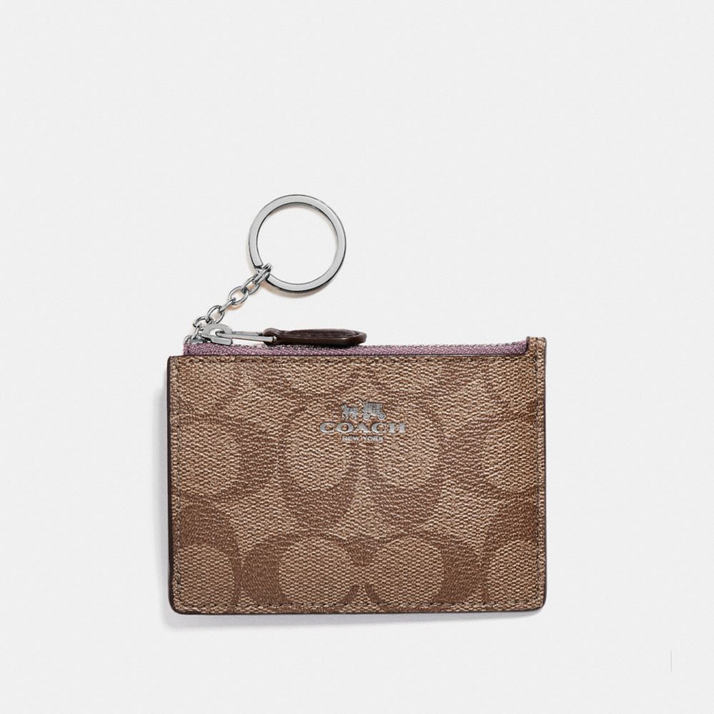 COACH F16107 MINI SKINNY ID CASE IN SIGNATURE CANVAS KHAKI/JASMINE/SILVER