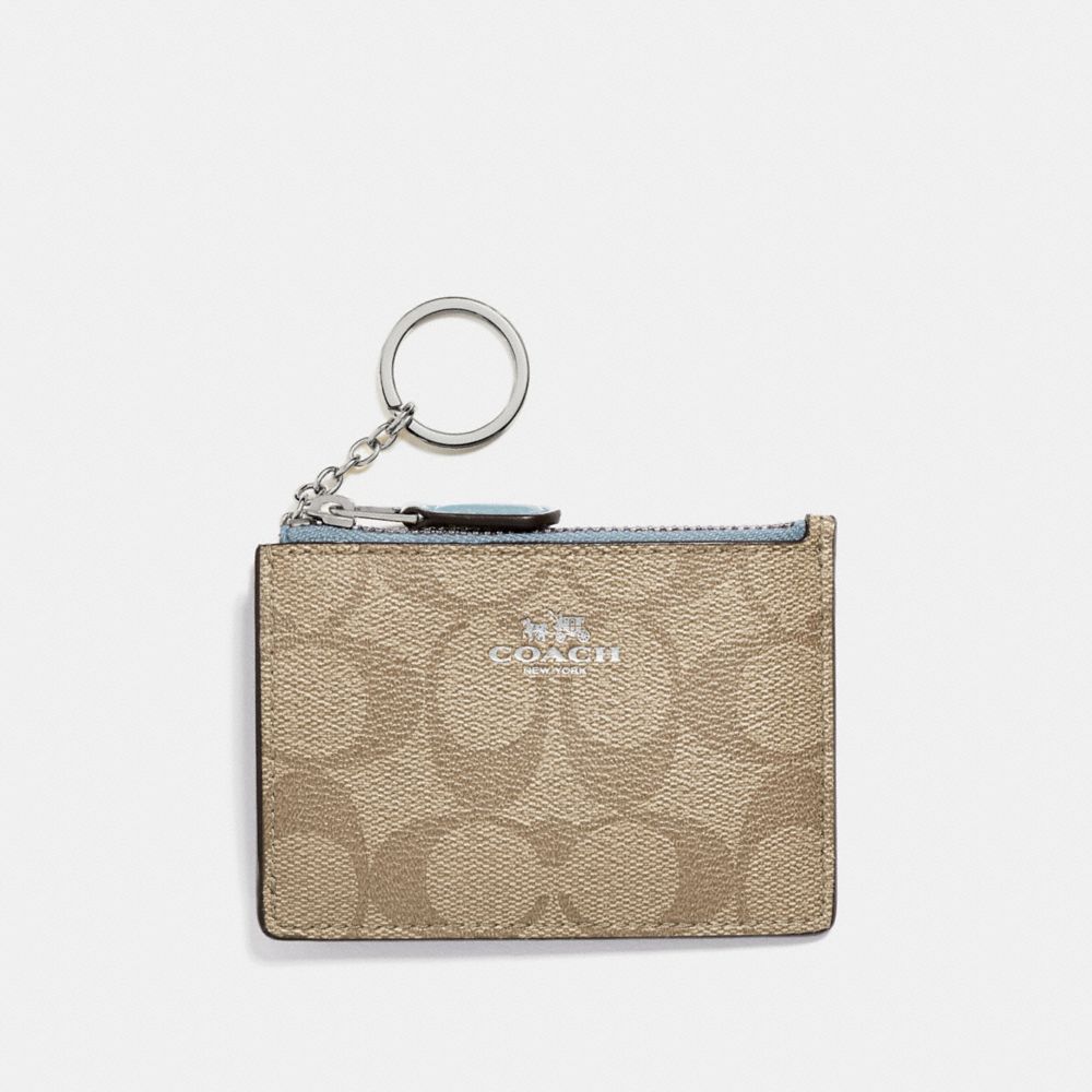 COACH F16107 MINI SKINNY ID CASE IN SIGNATURE CANVAS LIGHT KHAKI/SEAFOAM/SILVER