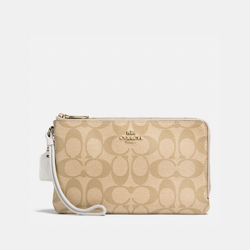 COACH F16109 Double Zip Wallet In Signature Coated Canvas IMITATION GOLD/LIGHT KHAKI