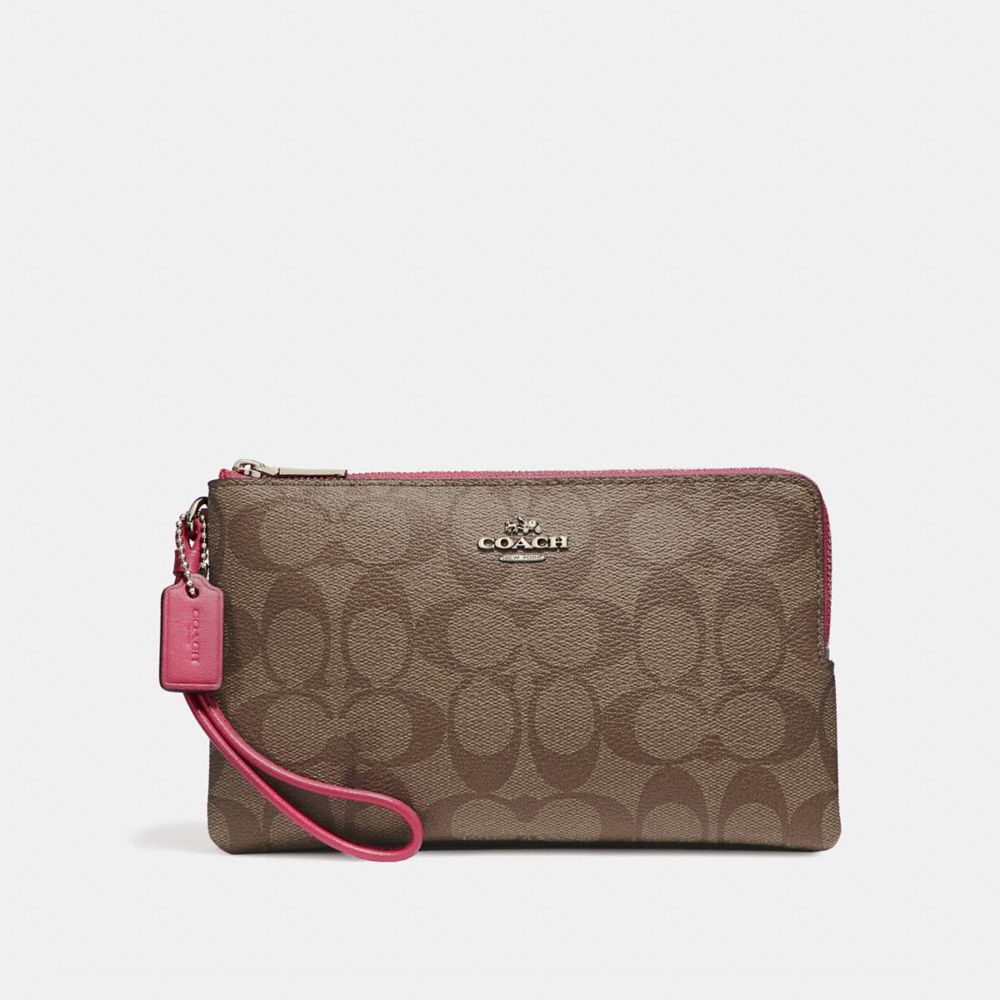 DOUBLE ZIP WALLET - SILVER/KHAKI/MAGENTA - COACH F16109