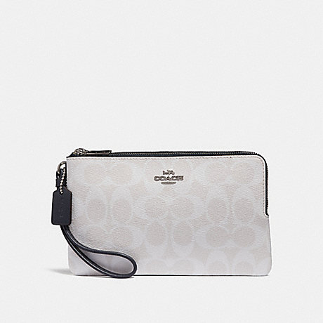 COACH DOUBLE ZIP WALLET IN SIGNATURE CANVAS - chalk/midnight/silver - f16109