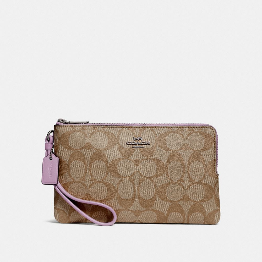 COACH F16109 - DOUBLE ZIP WALLET IN SIGNATURE CANVAS KHAKI/JASMINE/SILVER