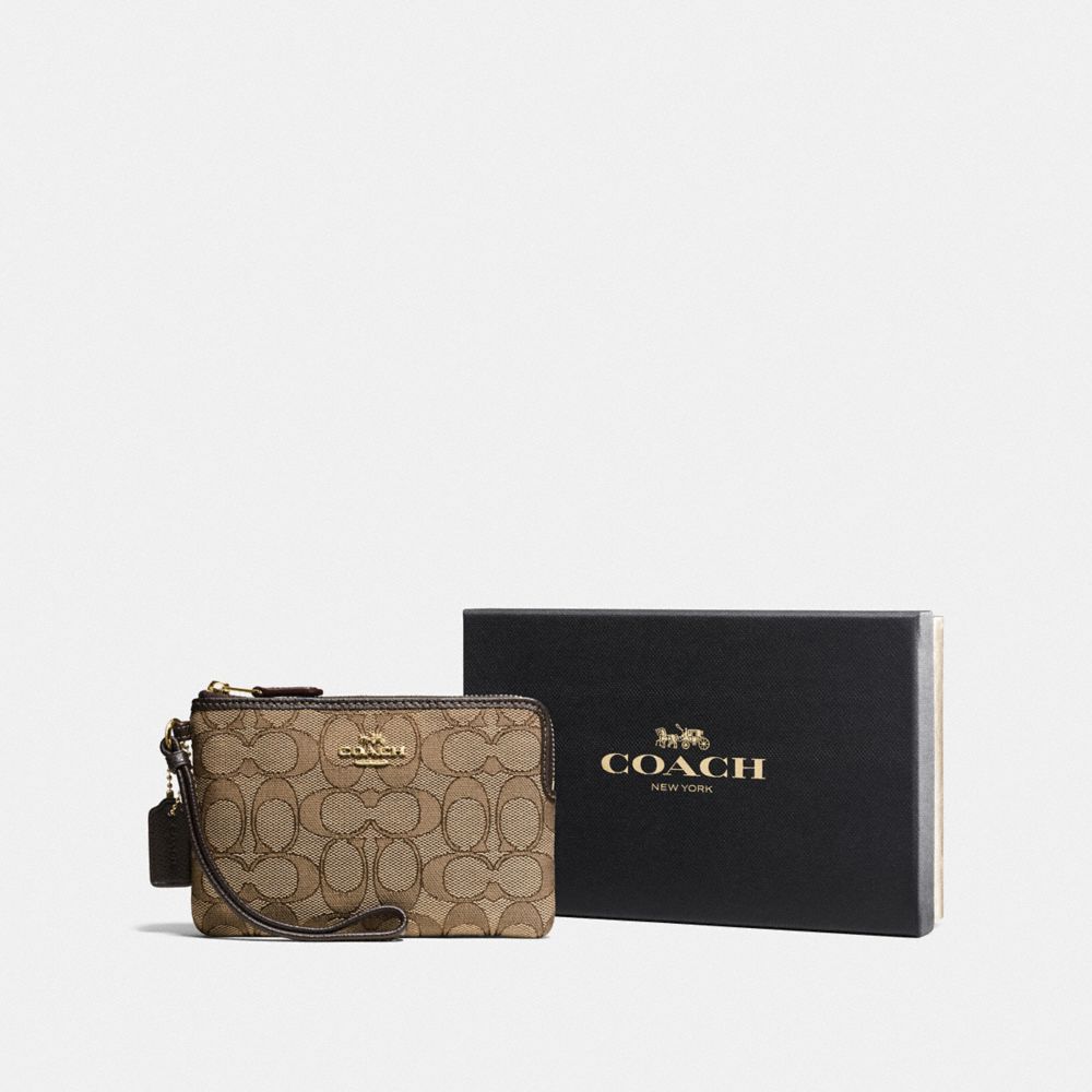 BOXED SMALL WRISTLET IN SIGNATURE JACQUARD - F16113 - LI/KHAKI/BROWN