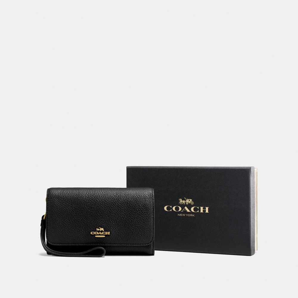 BOXED PHONE CLUTCH - LIGHT GOLD/BLACK - COACH F16115