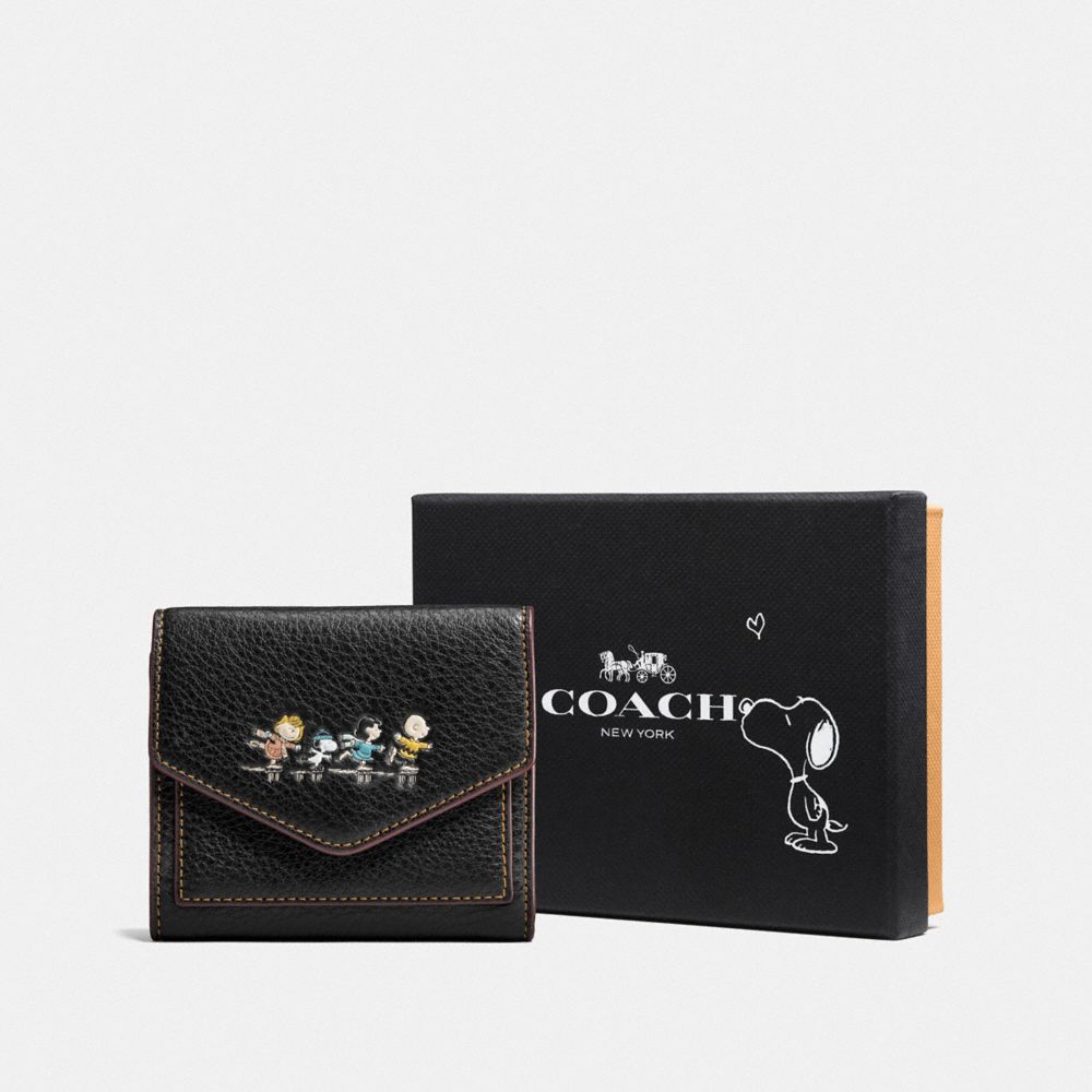 COACH BOXED SMALL WALLET WITH SNOOPY - BLACK ANTIQUE NICKEL/BLACK - F16121