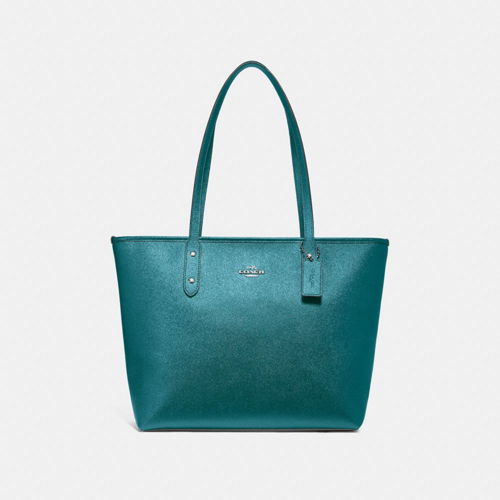 CITY ZIP TOTE - F16224 - METALLIC DARK TURQUOISE/SILVER