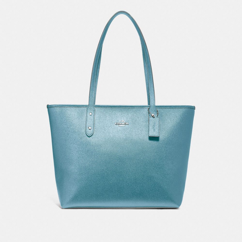 COACH F16224 CITY ZIP TOTE METALLIC-SKY-BLUE/SILVER