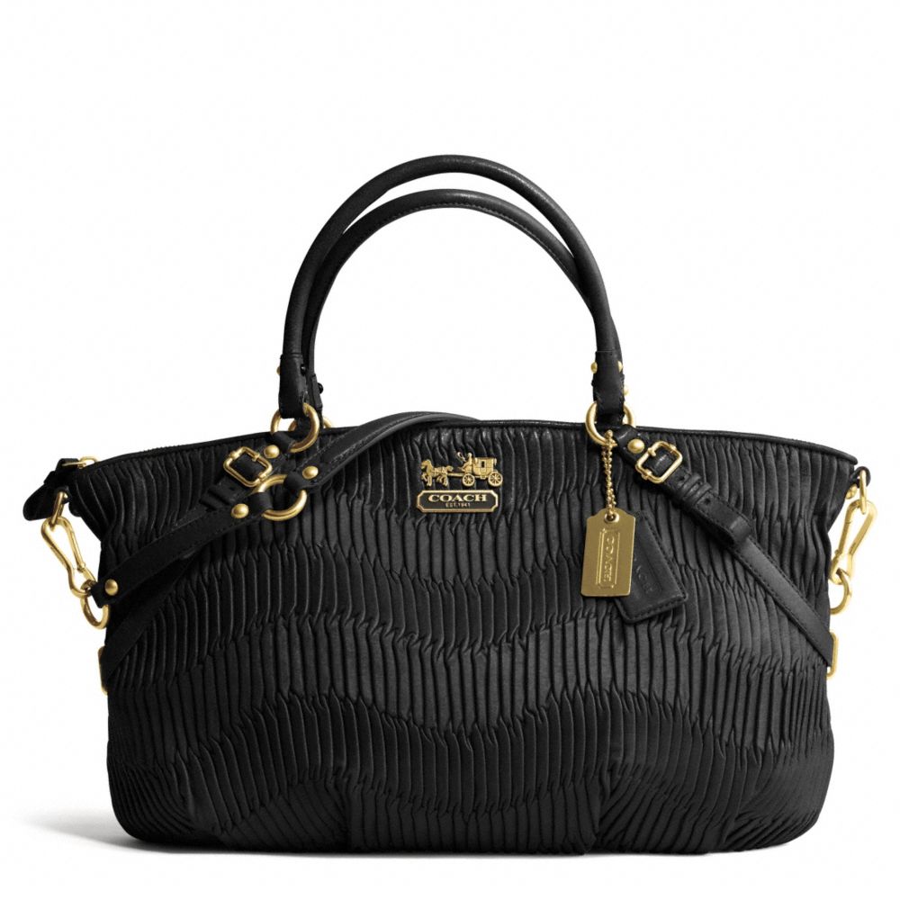 MADISON GATHERED LEATHER LARGE SOPHIA SATCHEL - BRASS/BLACK/BLACK - COACH F16264