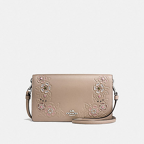 COACH FOLDOVER CROSSBODY CLUTCH WITH PAINTED TEA ROSE TOOLING - LIGHT ANTIQUE NICKEL/STONE MULTI - f16607