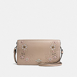 FOLDOVER CROSSBODY CLUTCH WITH PAINTED TEA ROSE TOOLING - COACH f16607 - LIGHT ANTIQUE NICKEL/STONE MULTI
