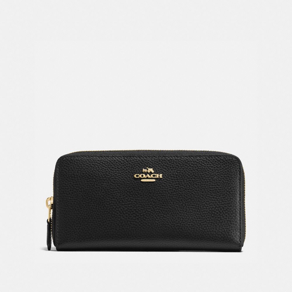 COACH ACCORDION ZIP WALLET IN POLISHED PEBBLE LEATHER - IMITATION GOLD/BLACK - f16612