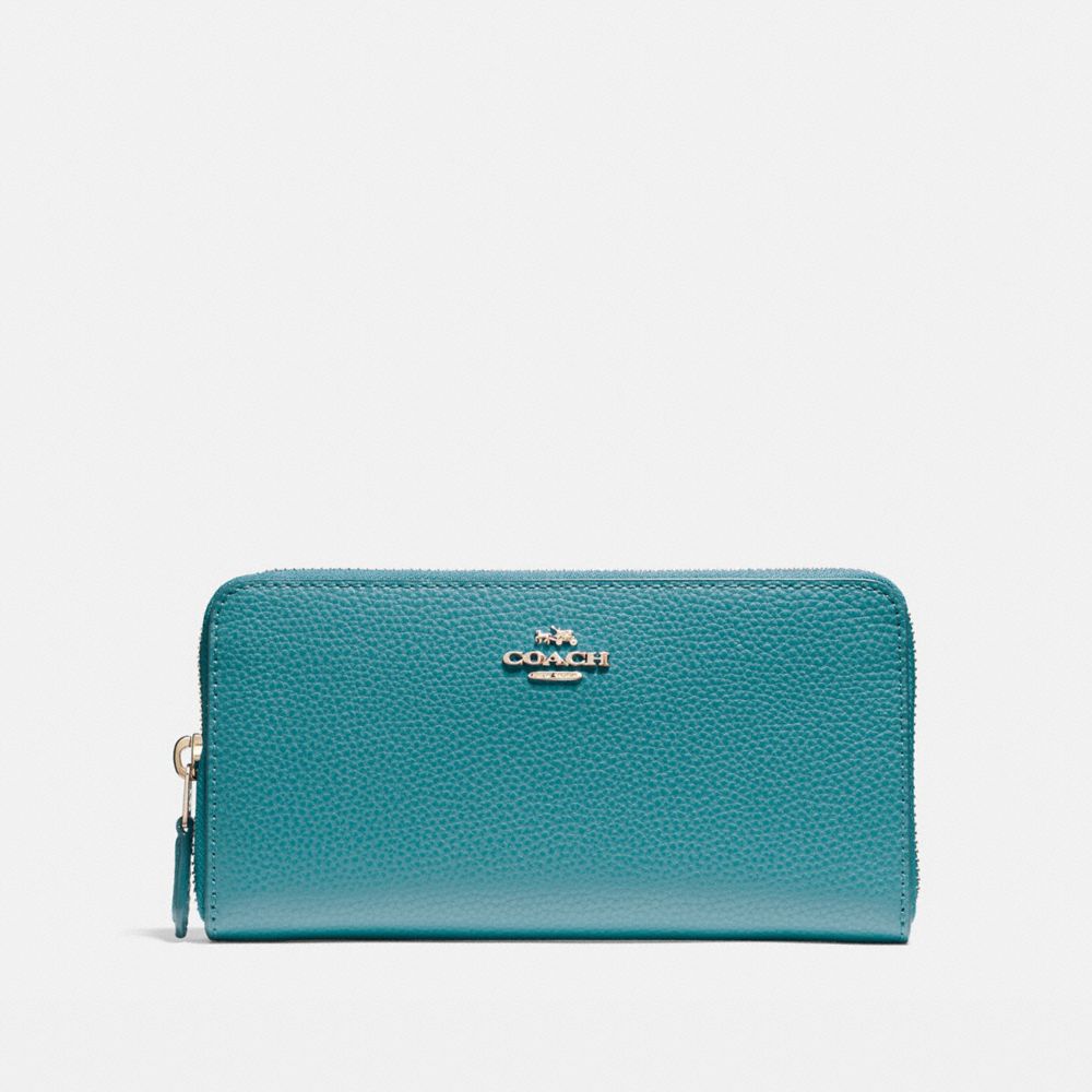 COACH ACCORDION ZIP WALLET IN POLISHED PEBBLE LEATHER - LIGHT GOLD/DARK TEAL - f16612