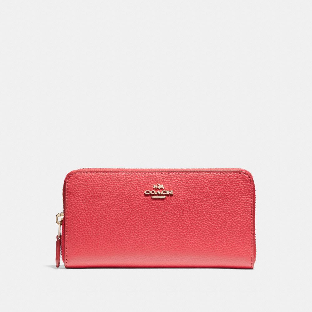 COACH F16612 - ACCORDION ZIP WALLET IN POLISHED PEBBLE LEATHER LIGHT GOLD/TRUE RED