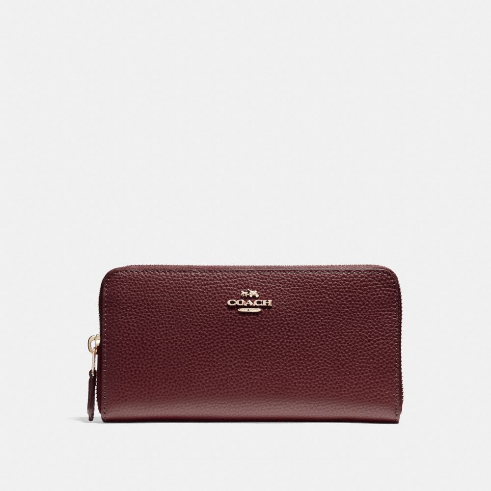 COACH F16612 ACCORDION ZIP WALLET IN POLISHED PEBBLE LEATHER LIGHT-GOLD/OXBLOOD-1