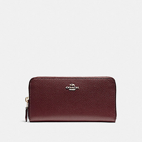 COACH ACCORDION ZIP WALLET IN POLISHED PEBBLE LEATHER - LIGHT GOLD/OXBLOOD 1 - f16612