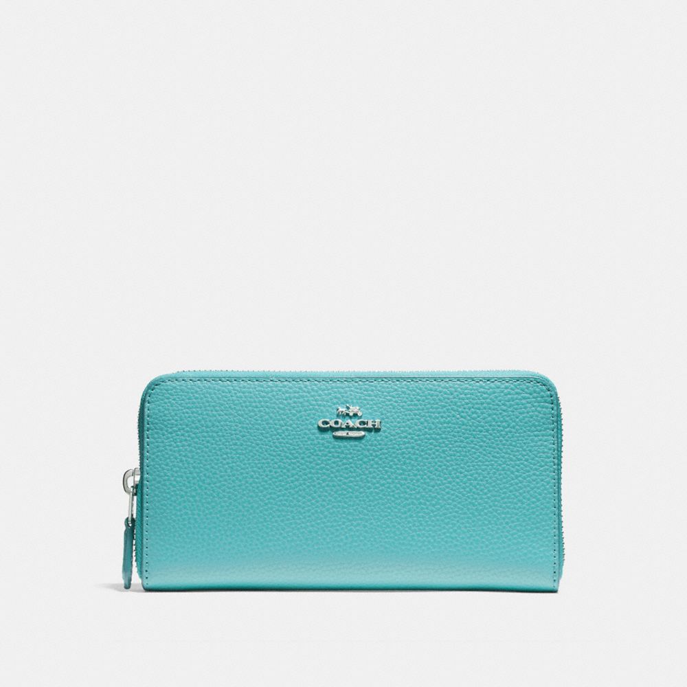 COACH ACCORDION ZIP WALLET - SILVER/AQUAMARINE - f16612