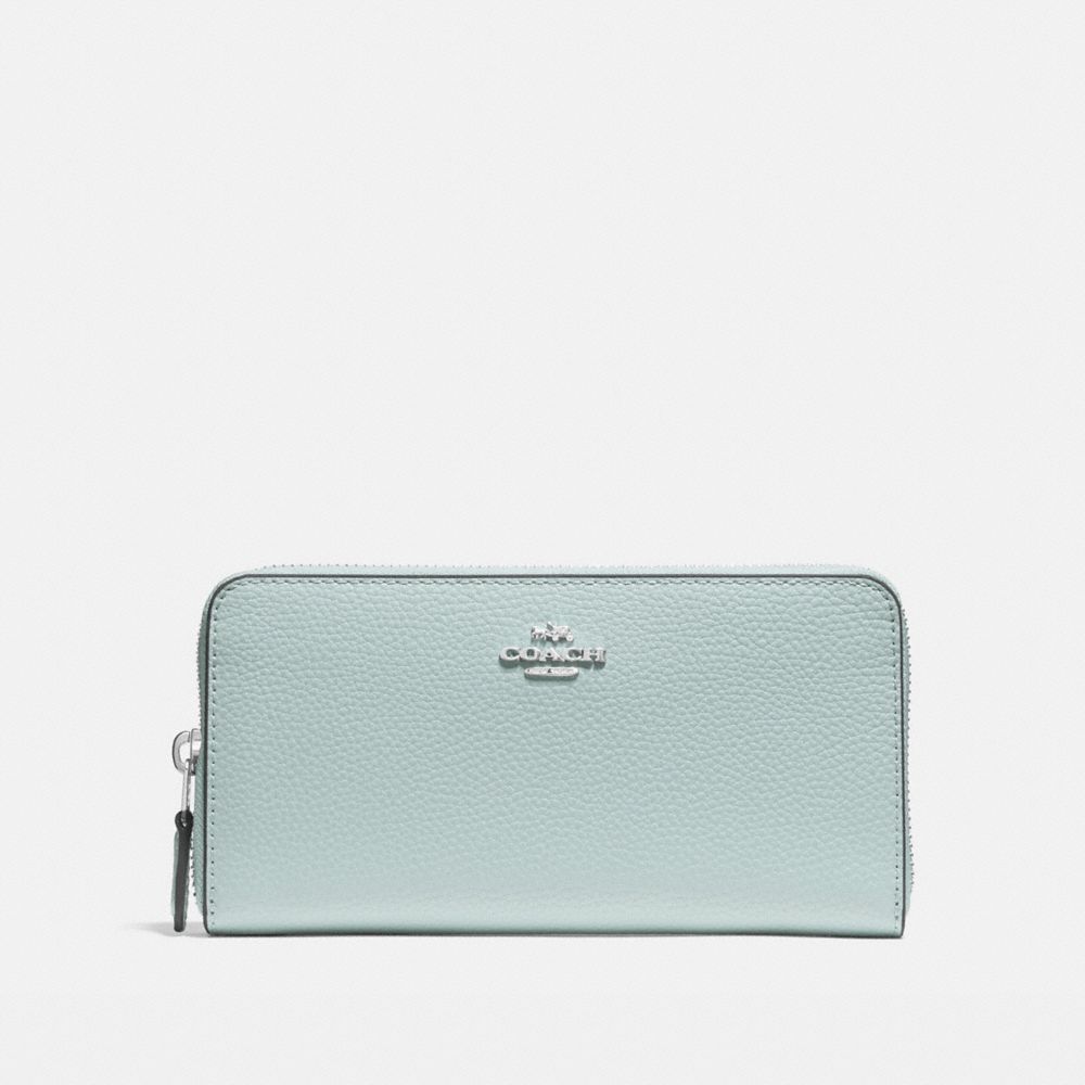 COACH ACCORDION ZIP WALLET IN POLISHED PEBBLE LEATHER - SILVER/AQUA - f16612