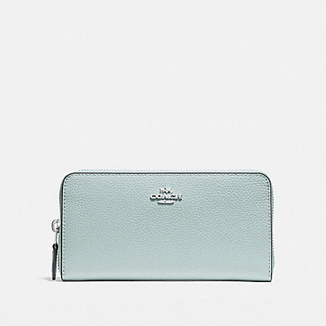 COACH ACCORDION ZIP WALLET IN POLISHED PEBBLE LEATHER - SILVER/AQUA - f16612