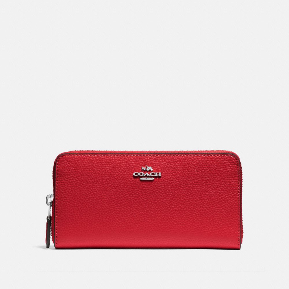 COACH ACCORDION ZIP WALLET - BRIGHT RED/SILVER - F16612