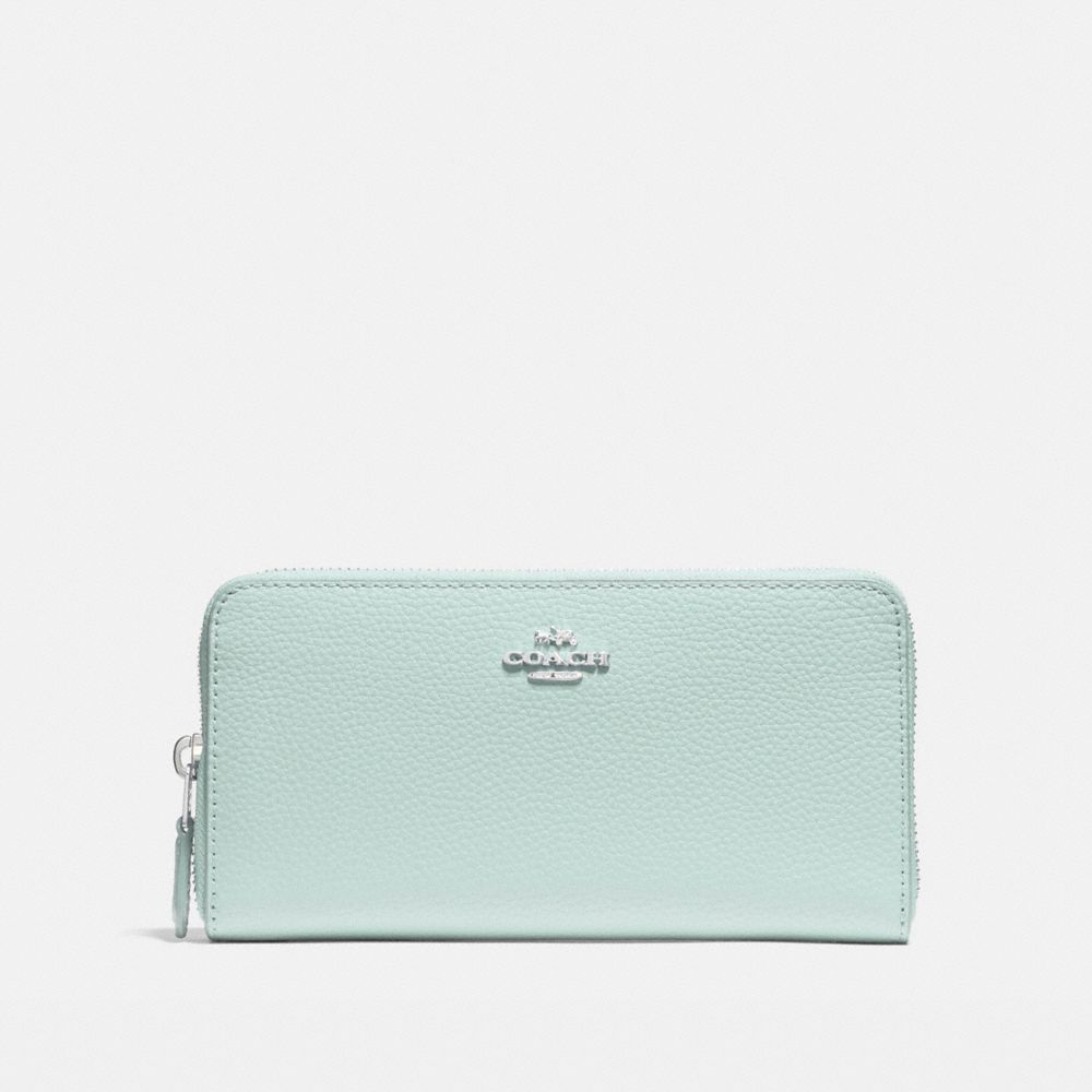 COACH f16612 ACCORDION ZIP WALLET SILVER/SEA GREEN