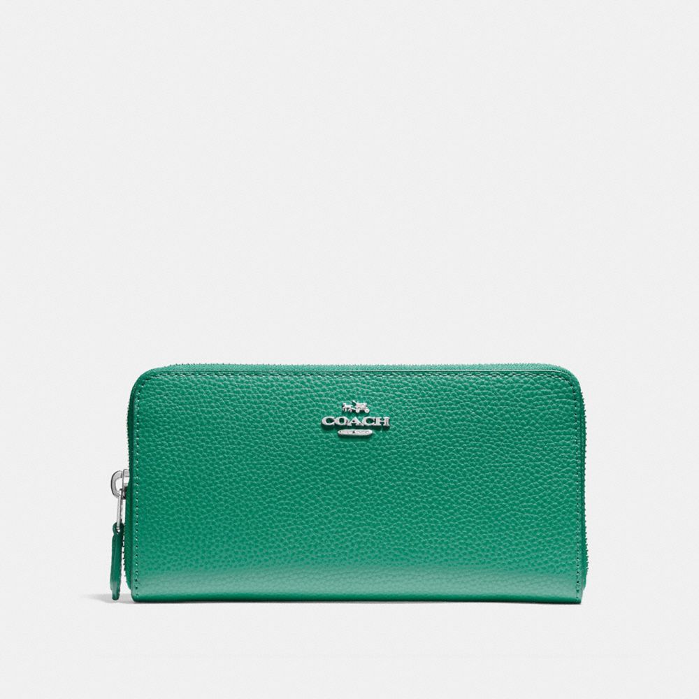 COACH F16612 - ACCORDION ZIP WALLET GREEN/SILVER