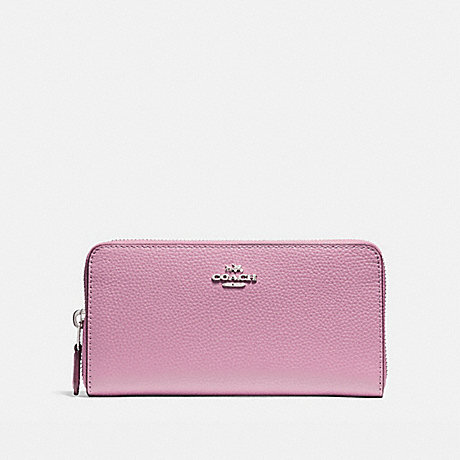 COACH ACCORDION ZIP WALLET IN POLISHED PEBBLE LEATHER - SILVER/LILAC - f16612
