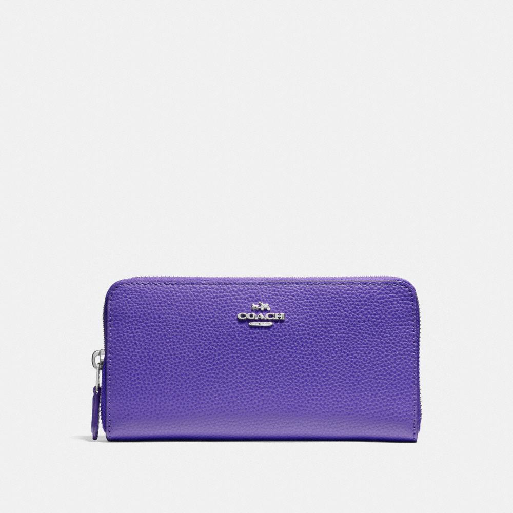 COACH f16612 ACCORDION ZIP WALLET IN POLISHED PEBBLE LEATHER SILVER/PURPLE