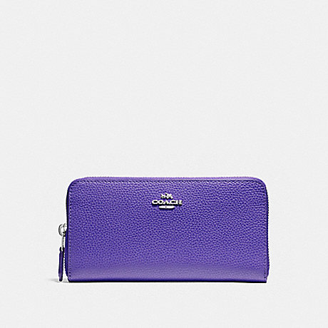 COACH ACCORDION ZIP WALLET IN POLISHED PEBBLE LEATHER - SILVER/PURPLE - f16612