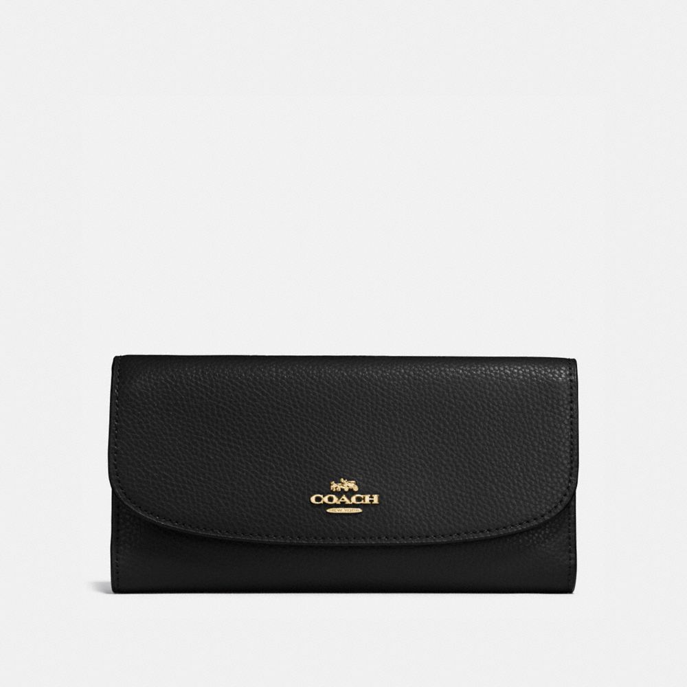 COACH CHECKBOOK WALLET IN POLISHED PEBBLE LEATHER - IMITATION GOLD/BLACK - F16613