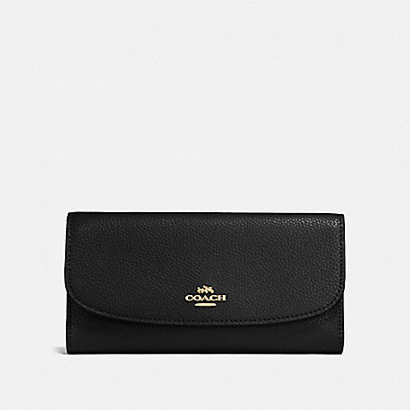 COACH CHECKBOOK WALLET IN POLISHED PEBBLE LEATHER - IMITATION GOLD/BLACK - f16613